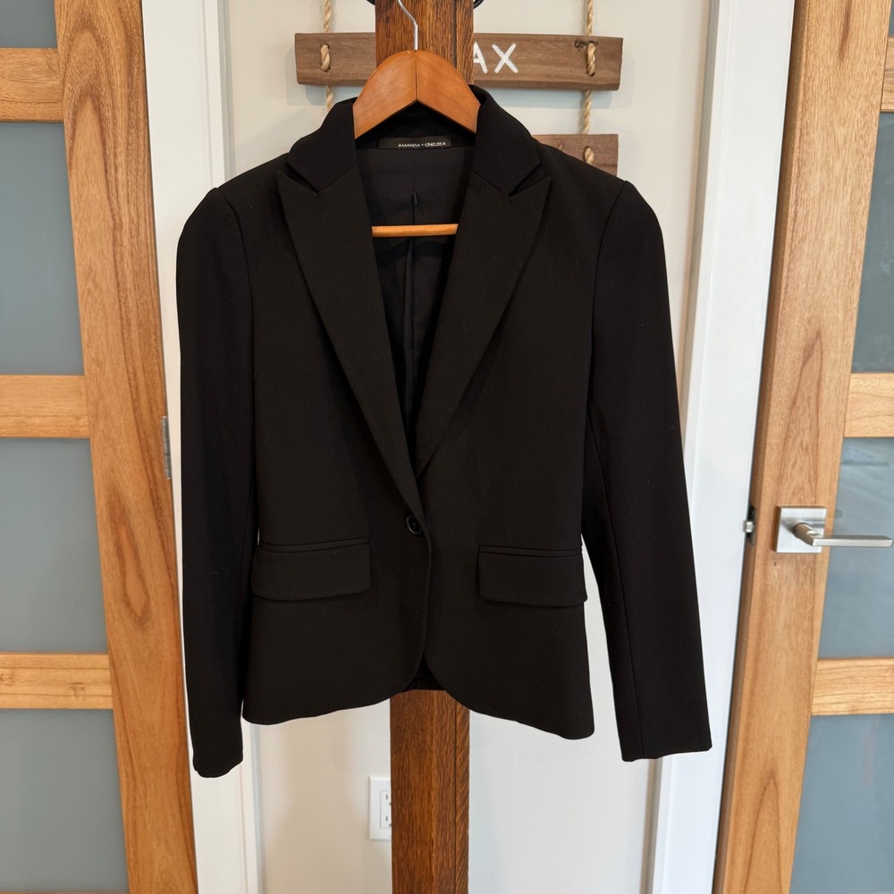 Amanda + Chelsea Womens Black Single Button Tailored Blazer Jacket Womens 0P EUC